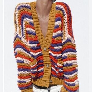 Zara Multicolor Striped Knit Cardigan